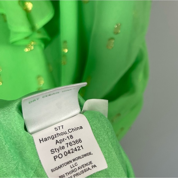 Lilly Pulitzer Gianna Silk Strappy Ruffle Mini Dress Green Metallic Gold Dot XS - Picture 9 of 14